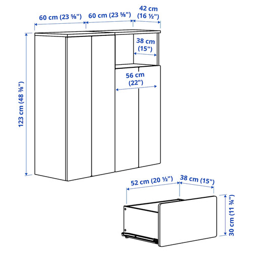 SMÅSTAD / PLATSA Storage combination, white stripe/black/white anthracite, 120x42x123 cm