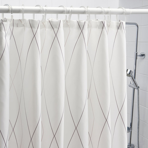 BASTSJÖN Shower curtain, white, grey/beige, 180x200 cm