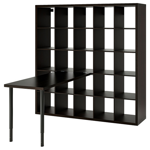 KALLAX / LAGKAPTEN Desk combination, black/black-brown, 182x159x182 cm