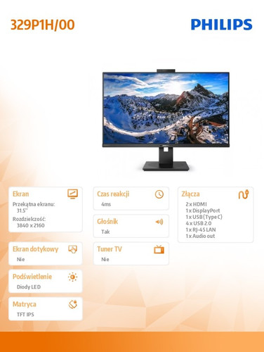 Philips 31.5" Monitor 4K IPS HDMIx2 DP USB-C 329P1H