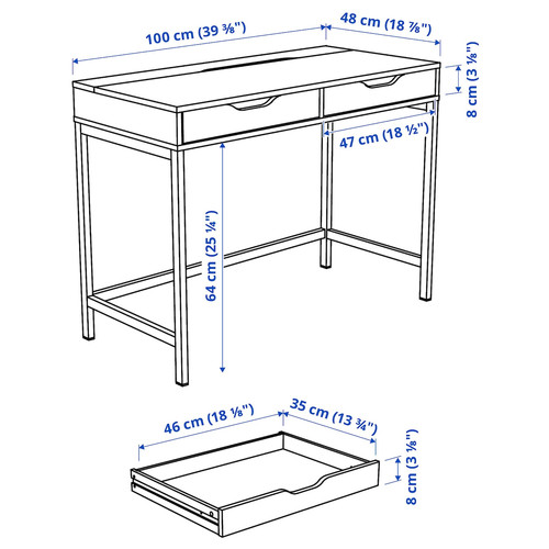 ALEX Desk, white, 100x48 cm