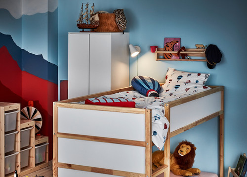 KURA Reversible bed, white, pine, 90x200 cm