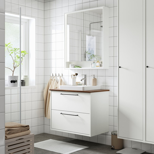 HAVBÄCK / ORRSJÖN Wash-stnd w drawers/wash-basin/tap, white/brown walnut effect, 82x49x71 cm