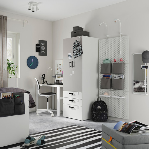 SMÅSTAD / PLATSA Wardrobe, white grey/with 3 drawers, 60x57x181 cm