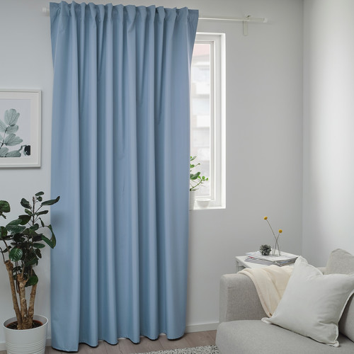 BENGTA Block-out curtain, 1 length, blue, 210x300 cm