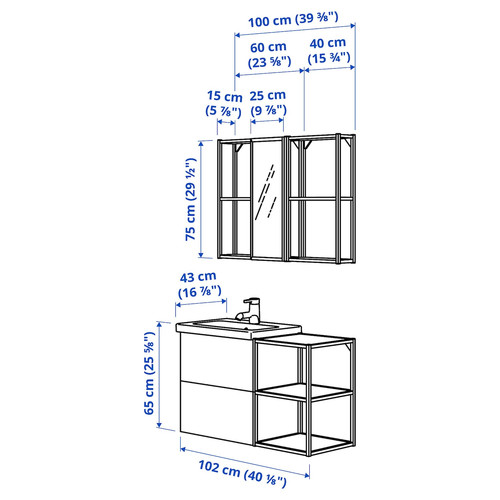 ENHET Bathroom, white/pale grey-green, 102x43x65 cm