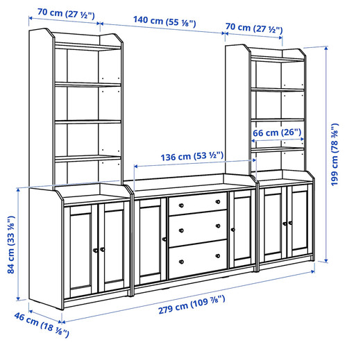 HAUGA Storage combination, white, 279x46x199 cm