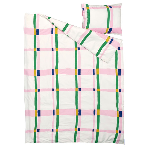 SYRABLADMAL Duvet cover and pillowcase, multicolour/check, 150x200/50x60 cm