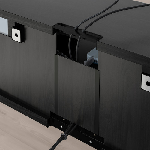 BESTÅ TV storage combination/glass doors, black-brown/Selsviken high-gloss/black smoked glass, 240x42x129 cm