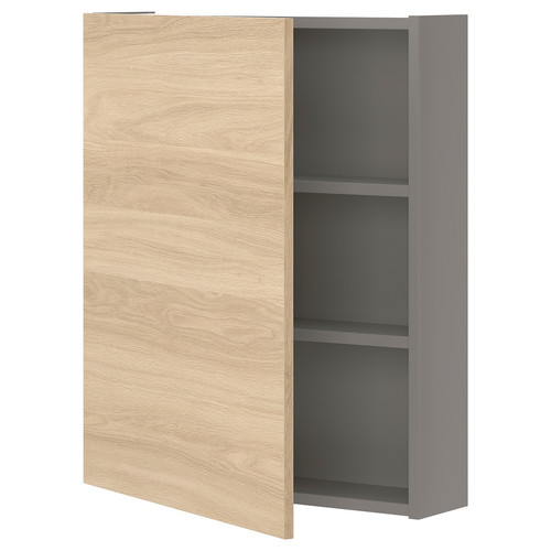 ENHET Wall cb w 2 shlvs/doors, grey, oak effect, 60x15x75 cm