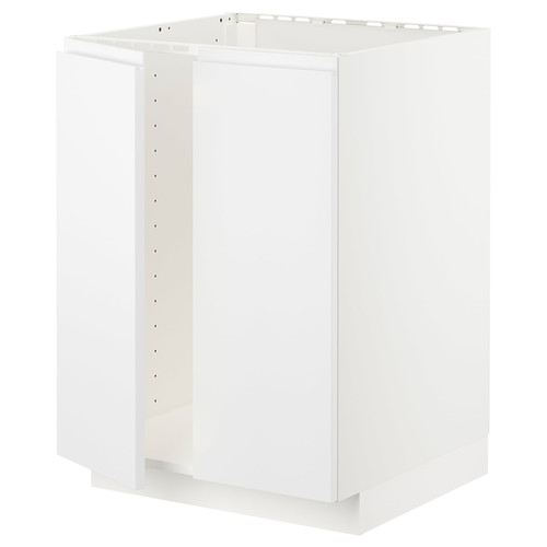 METOD Base cabinet for sink + 2 doors, white/Voxtorp matt white, 60x60 cm