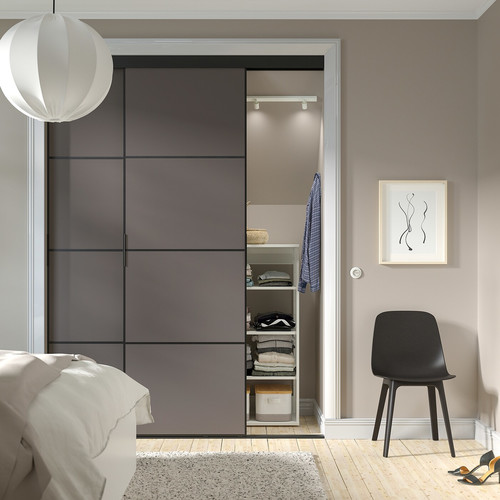 SKYTTA / MEHAMN Sliding door combination, black/double sided dark grey, 177x240 cm