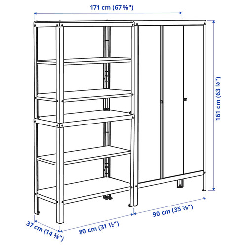 KOLBJÖRN Shelving unit with cabinet, beige, 171x37x161 cm