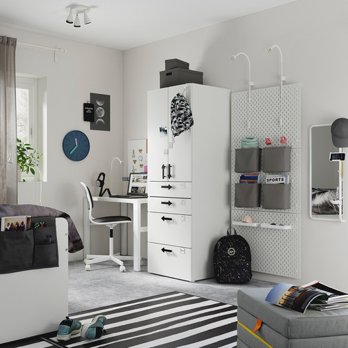 SMÅSTAD / PLATSA Wardrobe, white white/with 4 drawers, 60x57x181 cm