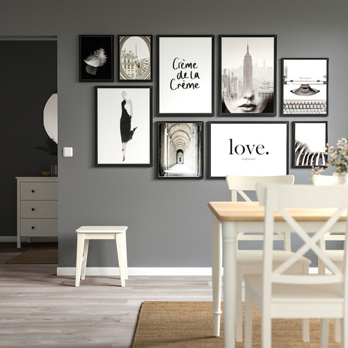 FISKBO Frame with poster, set of 9, crème de la crème