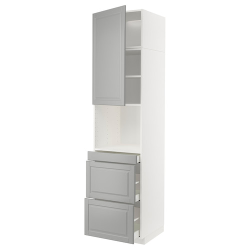 METOD / MAXIMERA Hi cab f micro combi w door/3 drwrs, white/Bodbyn grey, 60x60x240 cm