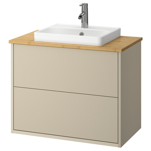 HAVBÄCK / ORRSJÖN Wash-stnd w drawers/wash-basin/tap, beige/bamboo, 82x49x71 cm