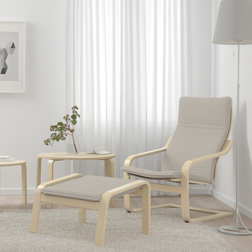 POÄNG Footstool, birch veneer, Knisa light beige