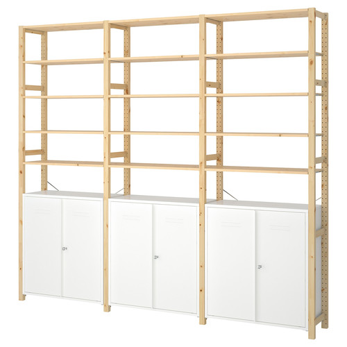 IVAR 3 sections/cabinet/shelves, pine/white, 259x30x226 cm