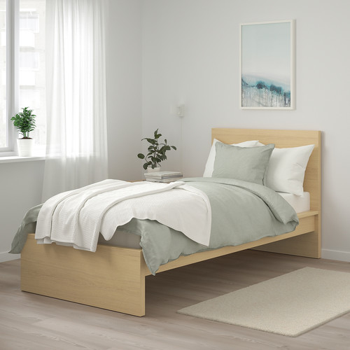 MALM Bed frame, high, white stained oak veneer, Lönset, 90x200 cm