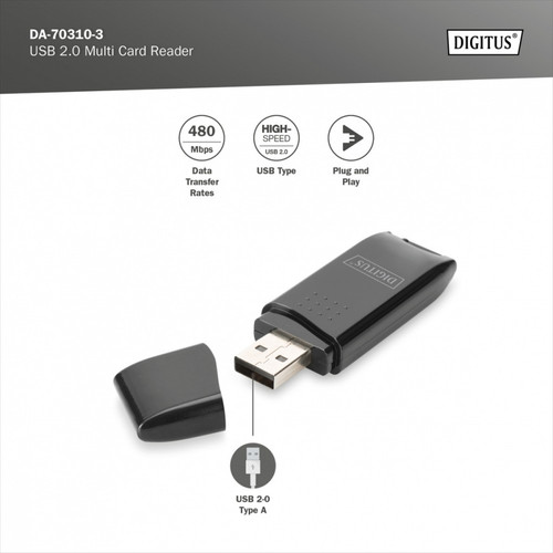 Digitus Card Reader 2-ports USB 2.0 SD/MicroSD compact black