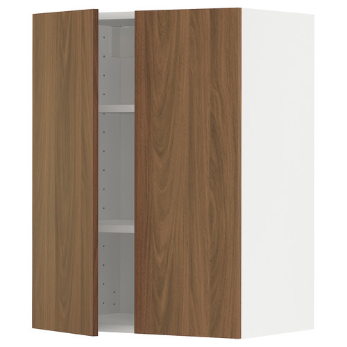 METOD Wall cabinet with shelves/2 doors, white/Tistorp brown walnut effect, 60x80 cm