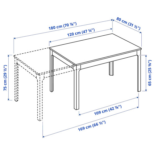 EKEDALEN / KRYLBO Table and 4 chairs, white/Tonerud blue, 120/180 cm