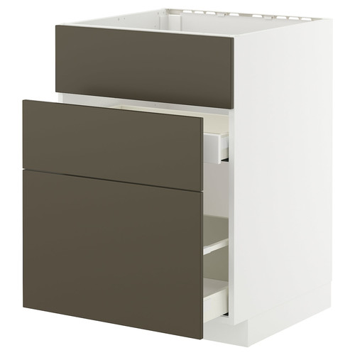 METOD / MAXIMERA Base cab f sink+3 fronts/2 drawers, white/Havstorp brown-beige, 60x60 cm