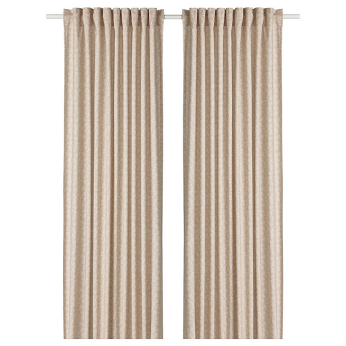 TRYSTÄVMAL Curtains, 1 pair, beige/white, 145x300 cm