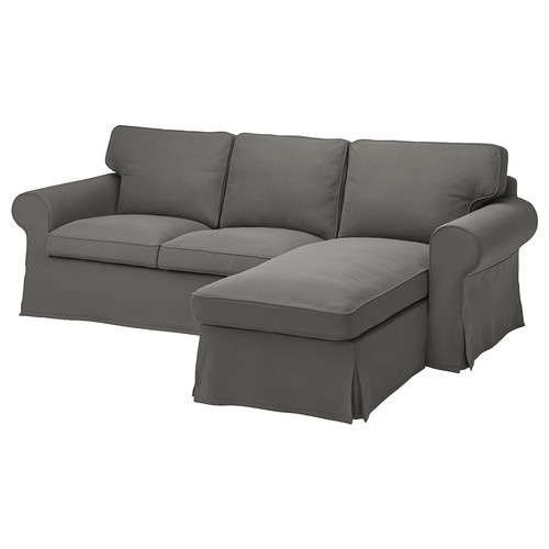 EKTORP 3-seat sofa with chaise longue, Hakebo dark grey