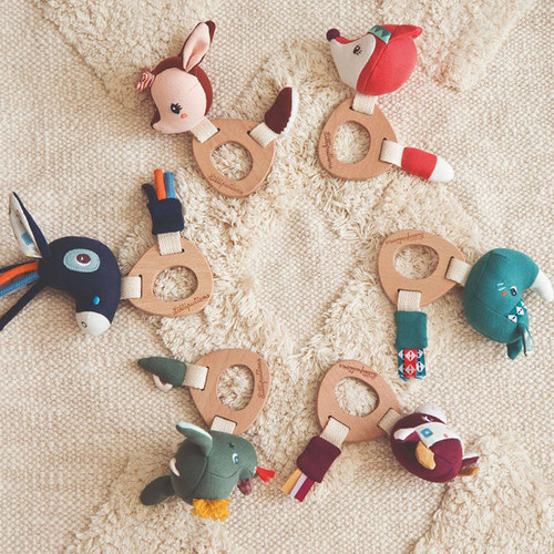 LILLIPUTIENS Rattle with Wooden Teether Alice Fox ECO 3m+
