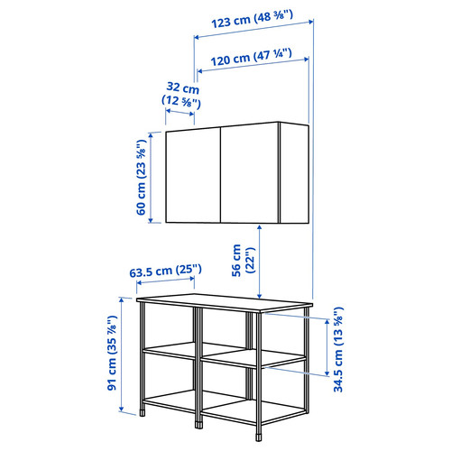 ENHET Wall storage combination, white, 123x63.5x207 cm