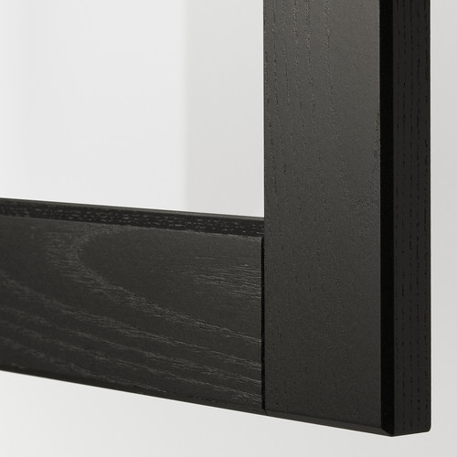 METOD Wall cabinet w shelves/2 glass drs, black/Lerhyttan black stained, 60x60 cm