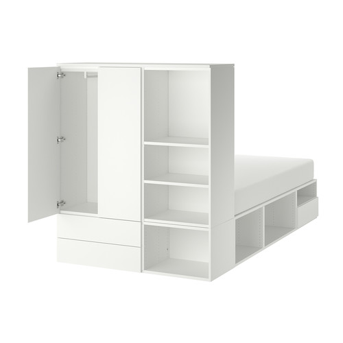 PLATSA Bed frame with 2 door+3 drawers, white/Fonnes, 142x244x163 cm