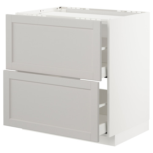 METOD / MAXIMERA Base cab f hob/2 fronts/2 drawers, white/Lerhyttan light grey, 80x60 cm