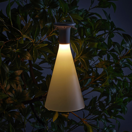 SOLVINDEN LED table lamp, battery-operated outdoor/cone-shaped white, 26 cm