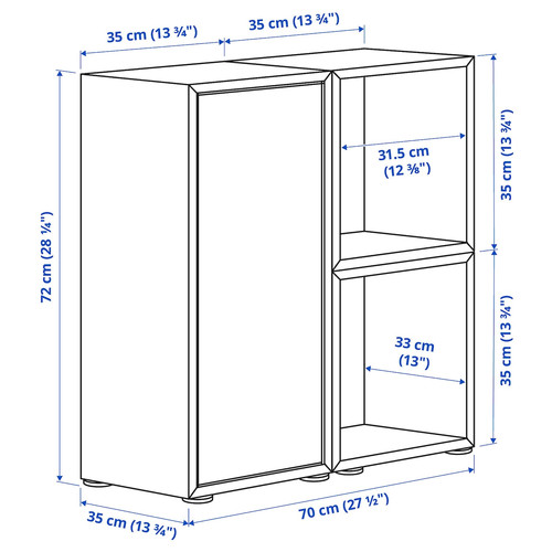 EKET Cabinet combination with feet, dark grey/walnut effect light grey-blue, 70x35x72 cm