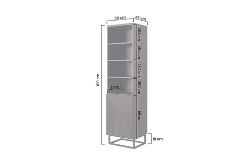 Shelving Unit Bookcase Asha 50cm, metal legs, artisan/matt black