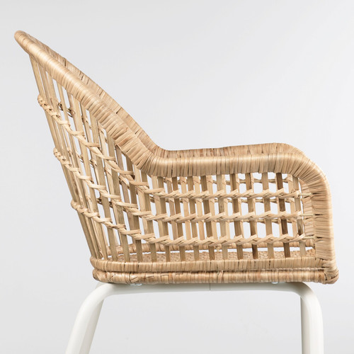 NILSOVE Chair with armrests, rattan, white