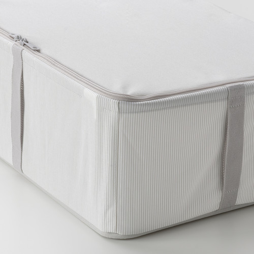 HEMMAFIXARE Storage case, fabric striped/white/grey, 34x51x19 cm