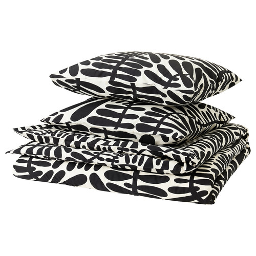 MAJSMOTT Duvet cover and 2 pillowcases, off-white/black, 200x200/50x60 cm