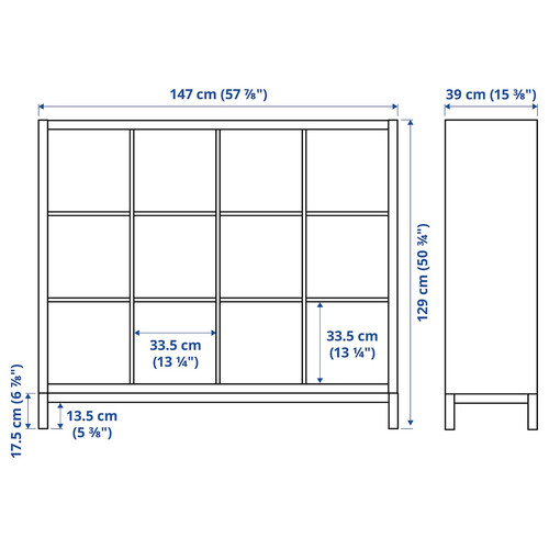 KALLAX Shelving unit with underframe, white stained oak effect/black, 147x129 cm