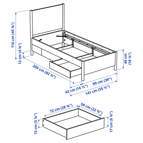 TONSTAD Bed frame with storage, oak veneer/Luröy, 90x200 cm