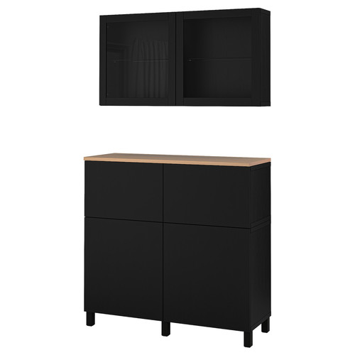 BESTÅ Storage combination w doors/drawers, black-brown Lappviken/Sindvik/Stubbarp black-brown clear glass, 120x42x240 cm