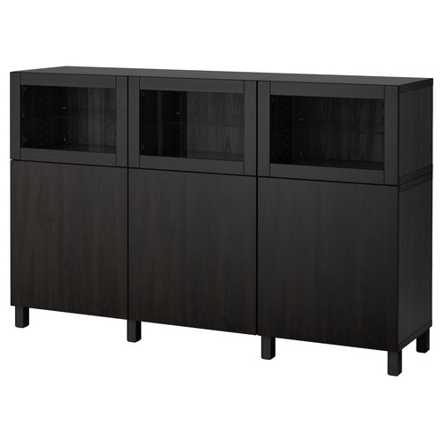 BESTÅ Storage combination with doors, black-brown, Lappviken black-brown, clear glass, 180x40x112 cm