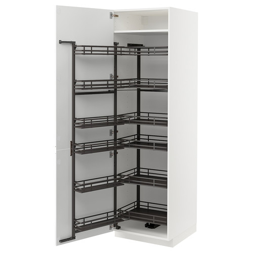 METOD High cabinet with pull-out larder, white/Voxtorp high-gloss/white, 60x60x200 cm