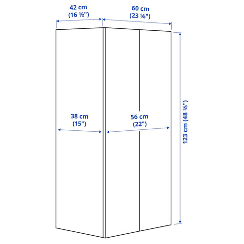 SMÅSTAD / PLATSA Wardrobe, white/blue, 60x42x123 cm