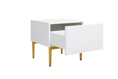 Nightstand Bedside Table Nicole Set of 2, gold legs, matt white