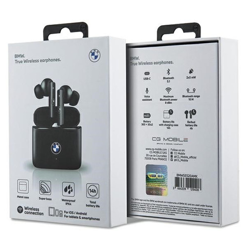 BMW Headphones Earphones Bluetooth TWS BMWSES20AMK, black