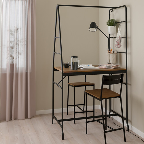 HÅVERUD / SANDSBERG Table and 2 stools, black/brown stained, 105 cm